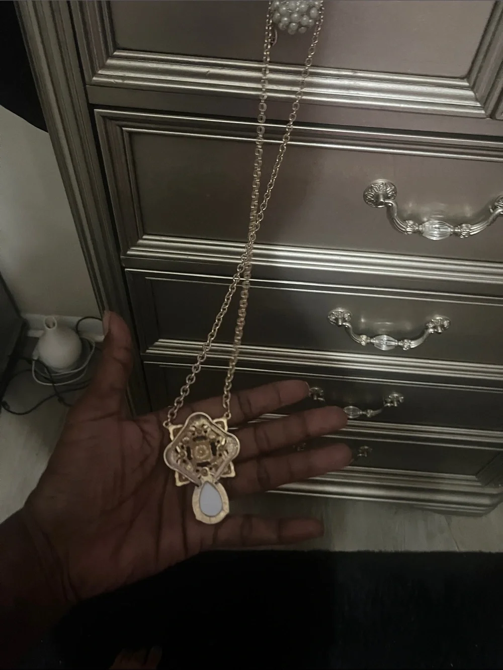 Pearl & Crystal Flower Pendant Necklace in Gold